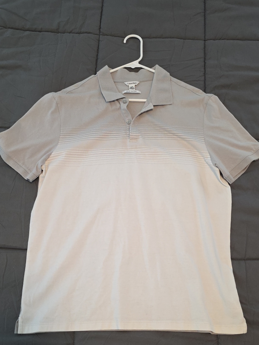Calvin Klein Light Gray and Cream Striped Chest Polo